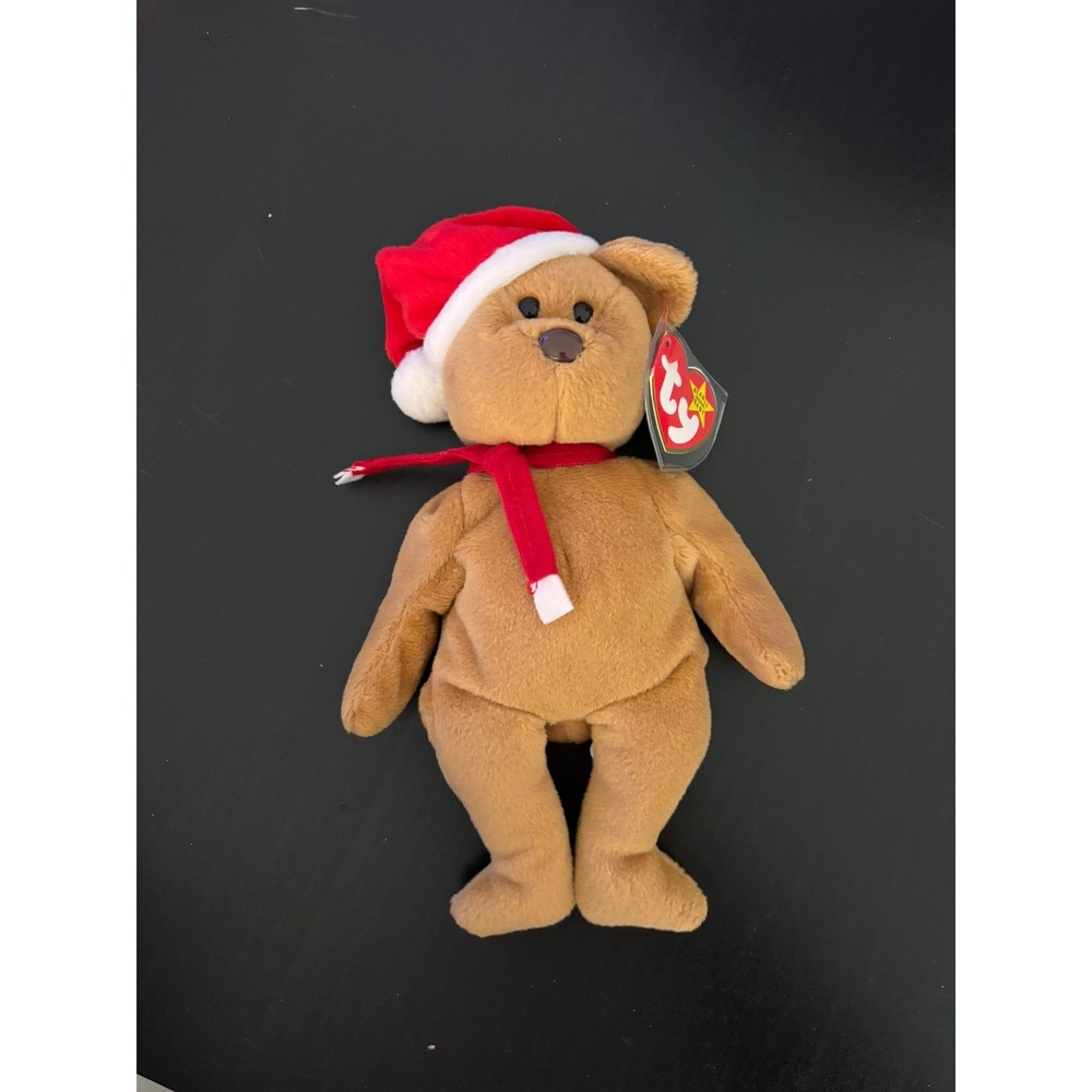 Ty Beanie Babies 1997 Holiday Teddy Christmas Bear with Santa Hat and Scarf